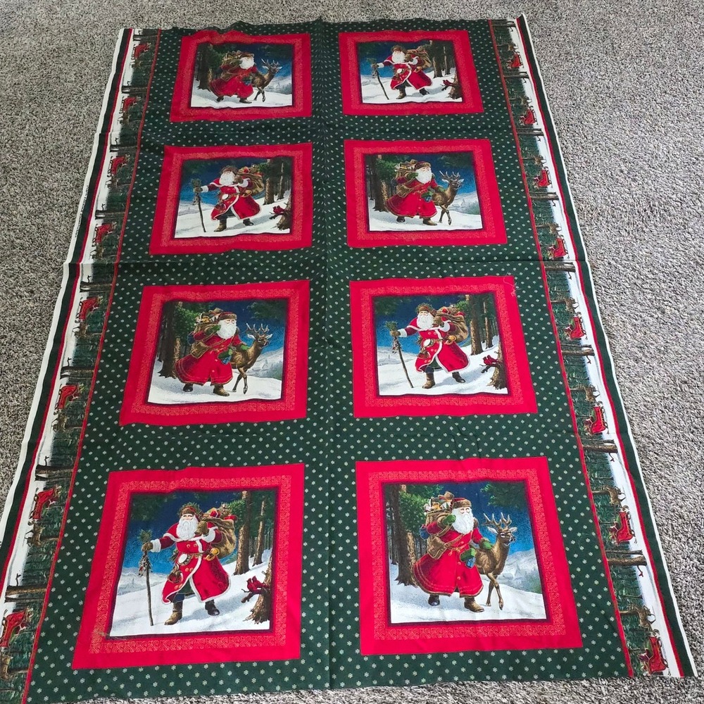 Cranston Print Works Joan Messmore Santa Christmas Fabric Panel 44x72 Green Red